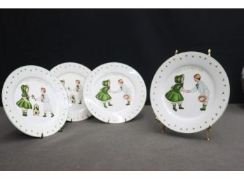 Set Of Four Happy St. Patrick's Day Clover Decorated Plates - By Rosanna, Made In China