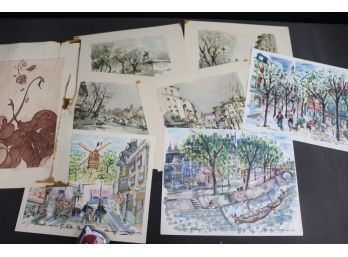 Bon Jour, Paris Calling:Lovely Group Of Eight Original Prints, Watercolors, Reproductions