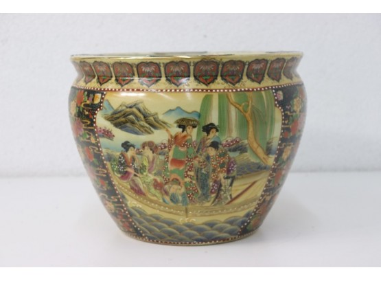Vintage Japanese Royal Satsuma Porcelain Koi/Geisha Jardinire