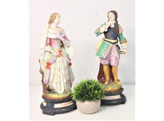 Pair Of Renaissance Courtesan Porcelain Figurines
