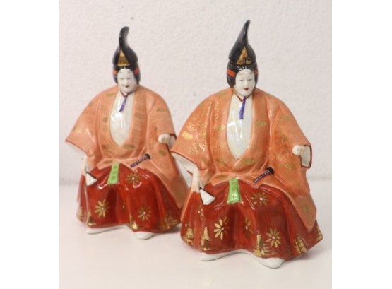 Vintage Japanese Bottle Lot 3 Of 5: Two Handpainted Ceramic Plum Wine Bottles The Samurai Twins