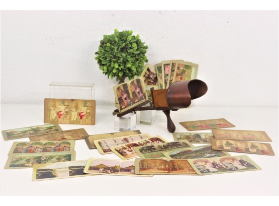 Vintage Stereoscope Viewer With 24 Vintage Color Stereocards