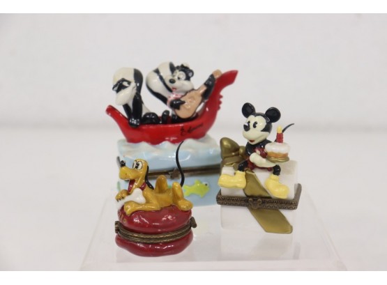 Pepe & Penelope, Goofy, M.Mouse - Three Disney Character Porcelain Trinket Boxes