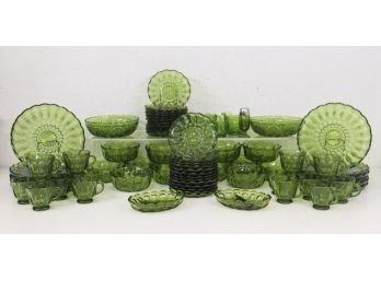 Massive Giant Group Of Emerald Green Depression Glass Moon And Stars Plates, Bowls, Serveware, And Tabletop