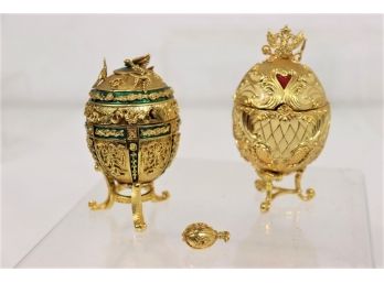 Two Joan Rivers Imperial Treasures Fab-Style Decorative Eggs - The Music Box Egg And The Musical Palace Egg