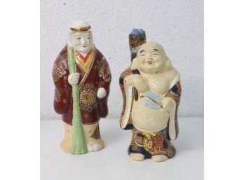 Vintage Bottle Lot 1 Of 5: Two HandpaintedJapanese Sake Ceramic Bottles