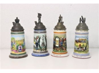 Collection Of Four Vintage German Figural Top Thumb Lift Beer Steins