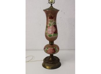 Vintage Hand-Painted Double Mounted Table Lamp On Reticulated Brass Base