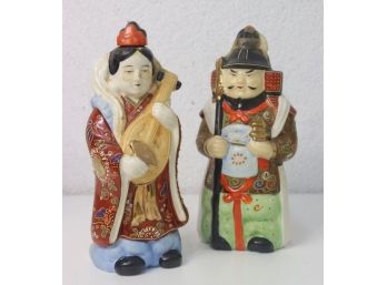 Vintage Japanese Bottle Lot 2 Of 5: Two Handpainted Ceramic Sake Bottles