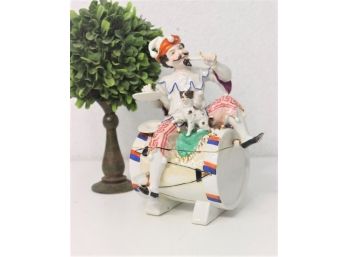 Vintage Jester And Pooch Porcelain Figurine Fairing-style Trinket Box