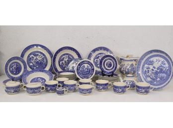 2 Of 2 Massive Group Lot Of Blue & White/Flow Blue Chinaware - Plates, Cups, Saucers