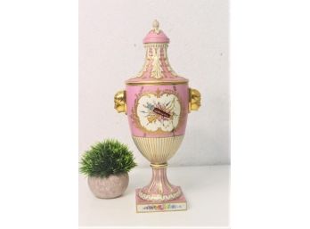 Regal Dresden Porcelain Hand-Painted Pompadour Pink Trophy Urn Vase