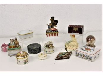 Group Lot Of Ceramic (mostly), Marble, Wood  Decorative Tabletop Gewgaw Tchotchke Boxes