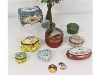 Group Lot Of Limoges Porcelain Bauble Boxes And Mimi Cameo Plaques