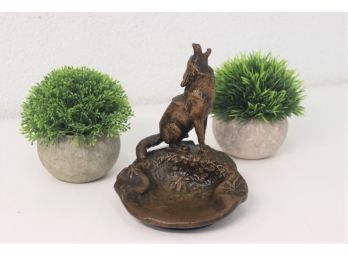 Cast Resin Moon Howling Coyote Statuette