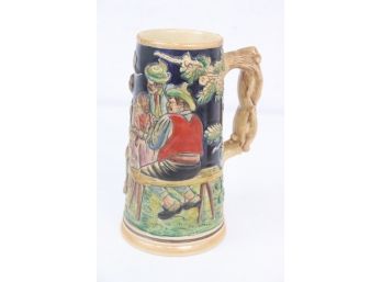 German Ceramic Open Top Beer Stein With Twisted Branch Handle