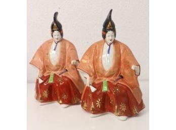 Vintage Japanese Bottle Lot 3 Of 5: Two Handpainted Ceramic Plum Wine Bottles The Samurai Twins