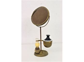 Vintage Brass Shaving Kit With Mirror Stand