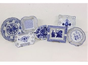 Group Lot Of Flow Blue Small Dishes And Trays - Some Nantucket/China