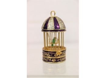 The Caged Bird Sings - Small Bejeweled Purple And Gold Musical Birdcage