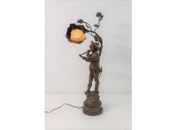 Vintage Art Nouveau Style Musique Statuary Lamp With Glass Beaded Shade