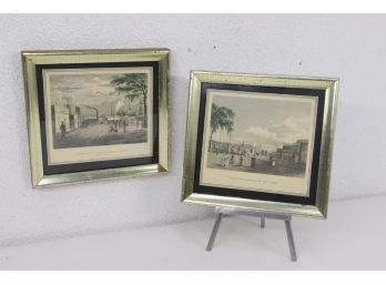Two 18th Century NYC Harbor And Wharf Scene Framed Reproduction Prints