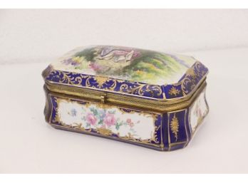Vintage Victorian Style Porcelain Hand Painted Hinged Box Signed R. Coulory