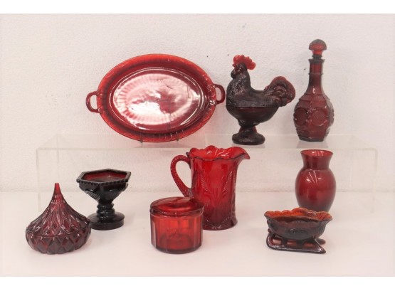 1 Of 2: Fervid Fiery Group Lot Of Vintage Cranberry Glass Objects, Bowls, Dishes, Pitcher Etc.