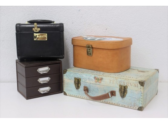 Collection Of 4 Vintage And Decorative Travel Cases And Boxes