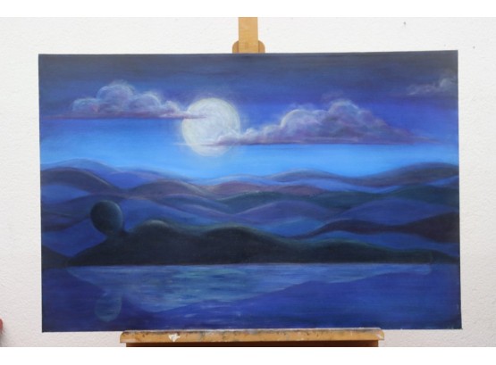 Black Profile Blues Moonlit Painting On Canvas,  Artist: Nancy Berg