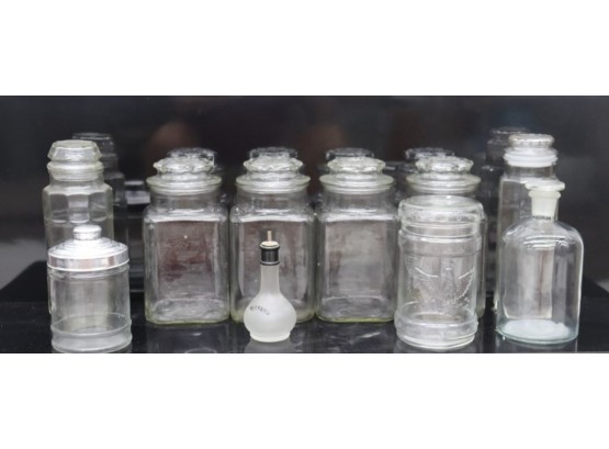 Group Lot Of Glass Canisters And Bottles