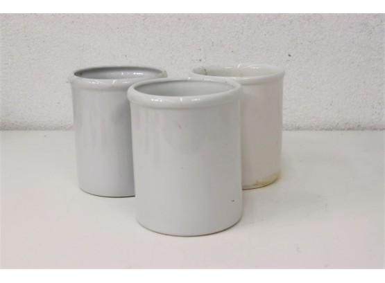 Group Of Three White Ceramic Utensil Canisters