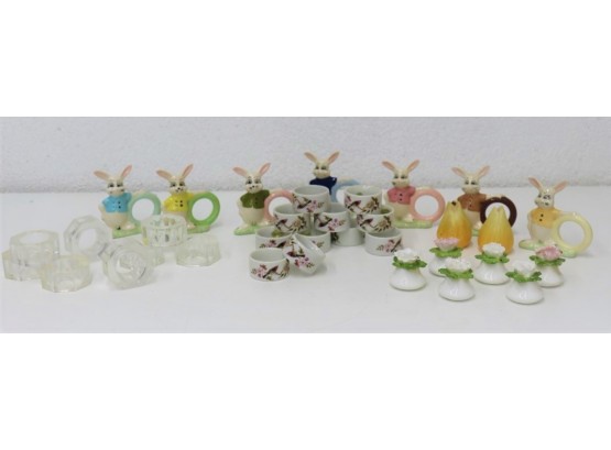 Group Lot Of Glass And Painted Ceramic Napking Rings
