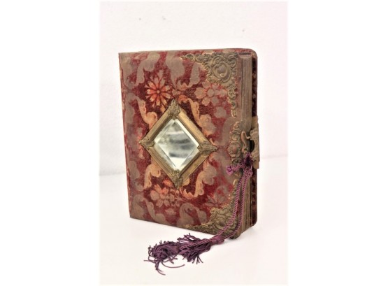 Antique Tapestry Covered Photo Album By Ox Yoke 1898 Patent - With Vintage Photographs