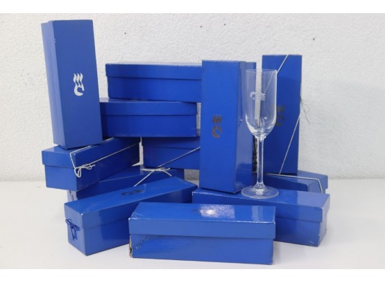 Group Lot Of New In Blue Box Etched Champagne Flutes