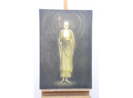 Skinny Glowing Robed Buddha Painting On Canvas,  Artist: Nancy Berg
