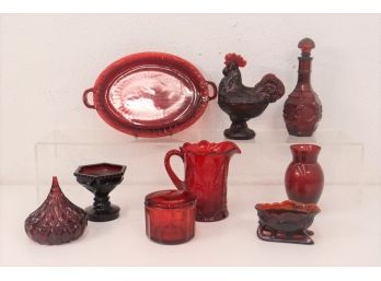 1 Of 2: Fervid Fiery Group Lot Of Vintage Cranberry Glass Objects, Bowls, Dishes, Pitcher Etc.