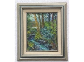 Framed Brook Through Trees Painting On Canvas,  Artist: Nancy Berg