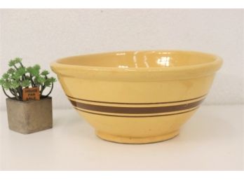 Triple Brown Stripe On Cream Yellow USA Ceramic Mixing Bowl