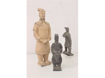 Trio Of Reproduction Ancient Liushi Combat Warrior Statuettes