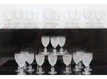 Group Lot Of 32 Crystal Diamond Pattern  Ball Stem Goblets