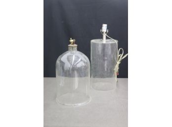 Two Vintage Invisible Cylinder Lamps - Bell Jar Top And Flat Disc Top