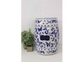 Chinese Blue & White Butterfly Garden Stool By Centrum Ceramics