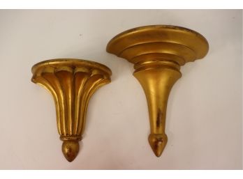 Swankyglam Pair Of Faux Gilt Hollywood Regency Style Sconce Shelves