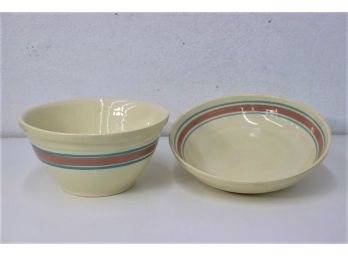 Two USA Ovenware Ceramic Bowls - Inside Stripe And Outside Stripe