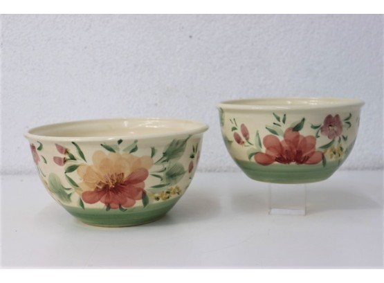 Two Floral Painted Stoneware Bowls - One 4.5 Inch And One 5.25 Inch