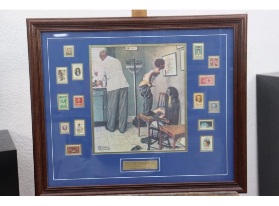 N. Rockwell's At Doctor's Office Print With U.S. Commemorative Stamps Honoring Physicians And Nurses