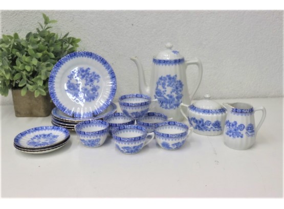 Small Lot Of German Porcelain Blue & White Star Ruffle Coffee Set And Plates (incomplete)