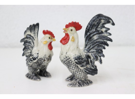 Salty Rooster And Peppery Hen Painted Ceramic Chicken Salt-n-Pepper Set