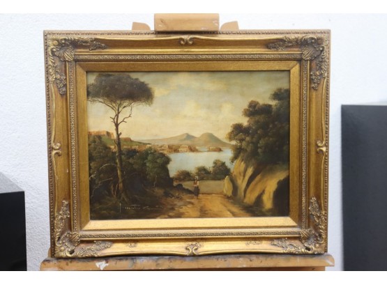 Fiorentino Napoli-Vesuvio Original Oil On Canvas, Signed, With Certificato Di Garanzia